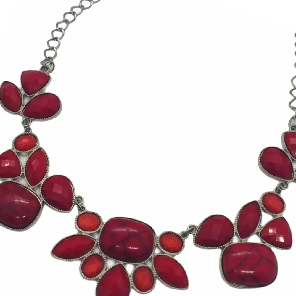 Vintage Red Marbled Stone Gothic Necklace